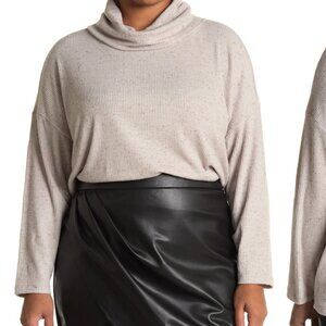 Joan Vass Cowl Neck Ribbed Knit Sweater Rainy Day Grey